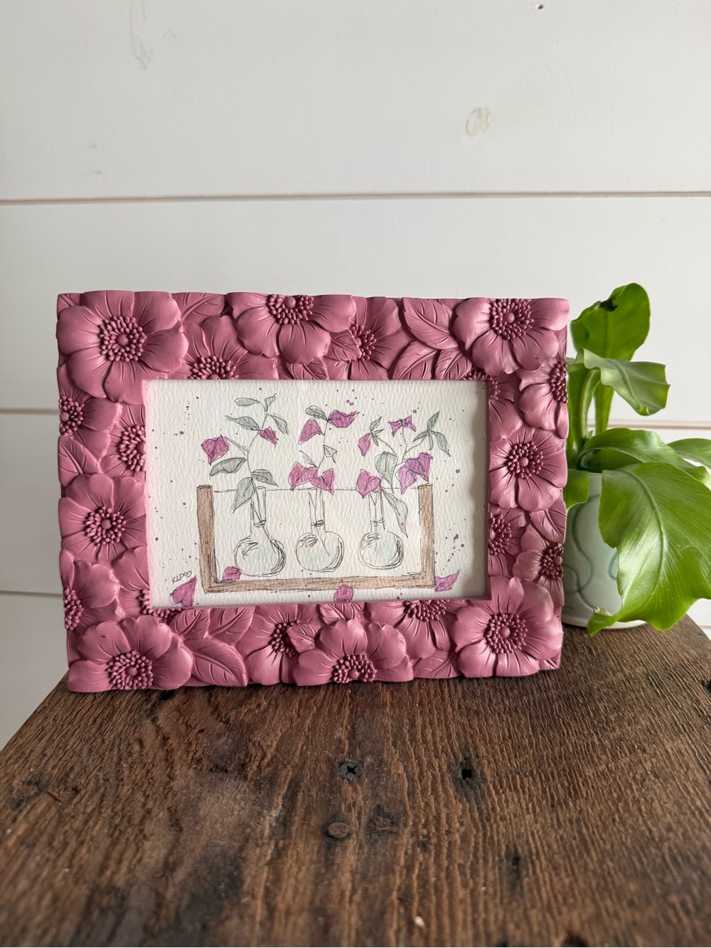 Hand crafted watercolor original floral in 4x6 frame